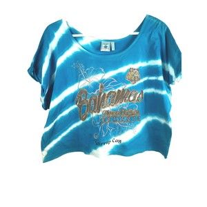 Exist Miami Women's Sz L Cropped T-Shirt Blue Short Sleeve Round Neck T-Shirt